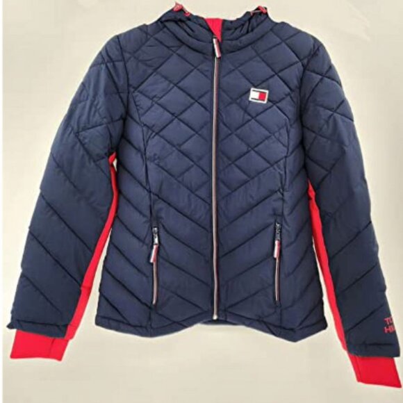 Tommy Hilfiger Women Hooded Zip Front Short Packable Jacket Blue Large - Picture 2 of 2